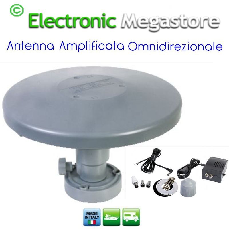 ANTENNA TV CAMPER, NAUTICA AMPLIFICATA DVB-T OMNIDIREZIONALE 360° 20DB VHF UHF