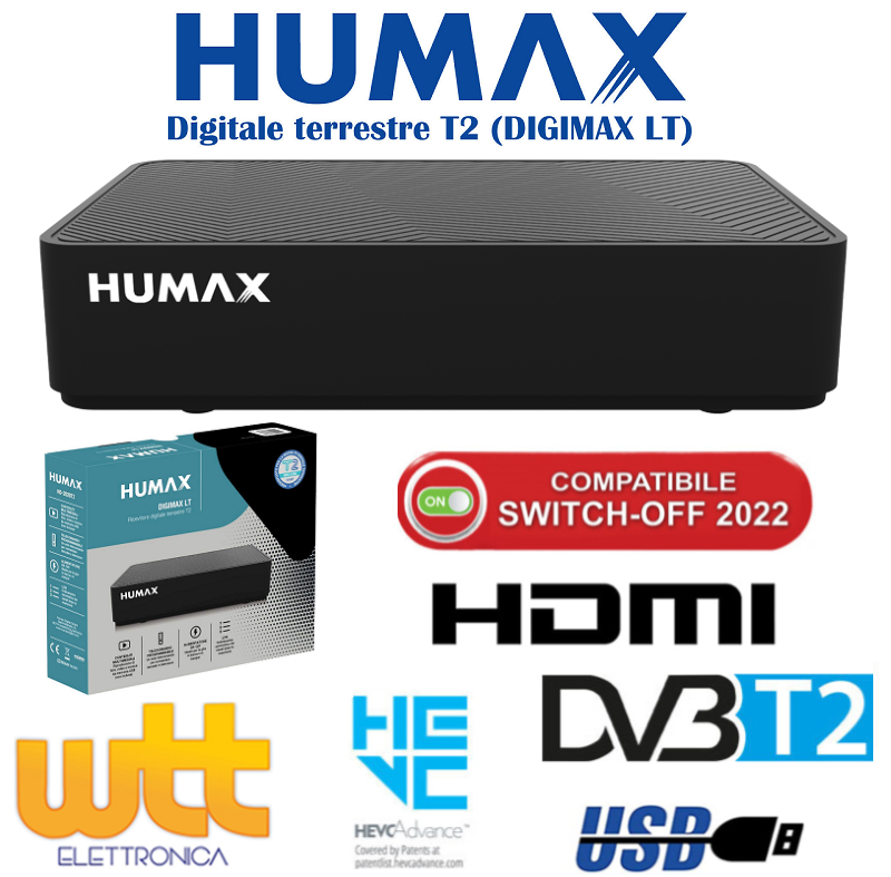 RICEVITORE DECODER HD DIGITALE TERRESTRE DVBT2 HEVC 10 BIT DIGIMAX LT HDR