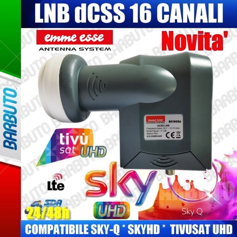 ILLUMINATORE LNB dCSS/QUAD SCR 16 CANALI,COMPATIBILE SKY-Q, 4K, TIVUSAT EMMESSE
