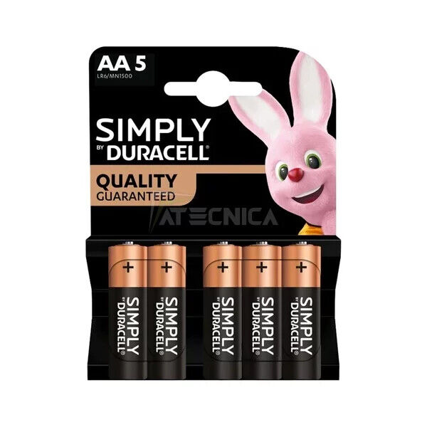 Blister 5 batterie pile alcaline Duracell Simply stilo AA MN1500 LR06