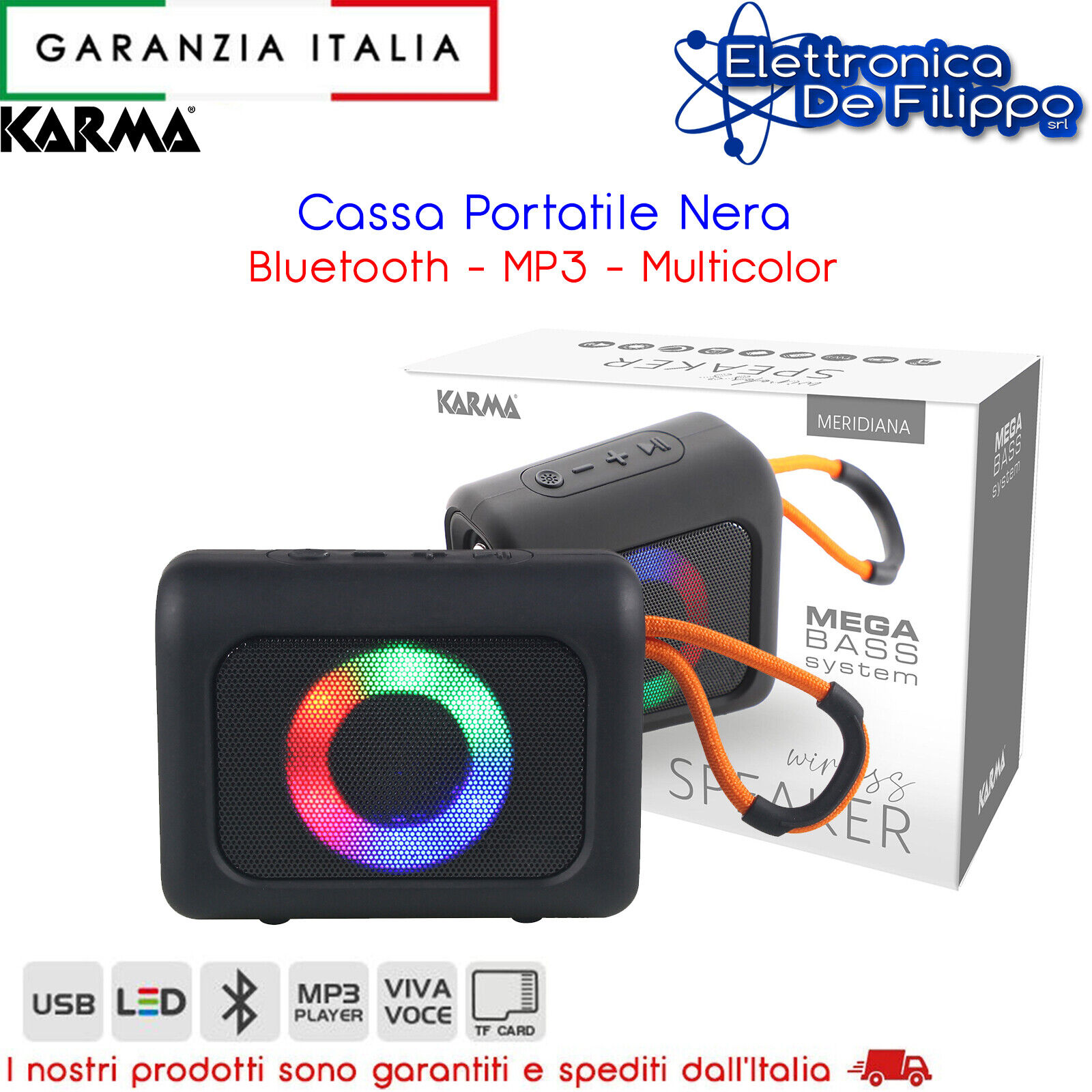 Cassa Portatile Nera Bluetooth - MP3 - Multicolor