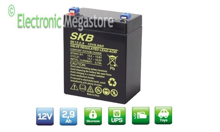 SK12 - 2,9 - BATTERIA AL PIOMBO SKB 12V 2,9AH SK12-2,9 F1
