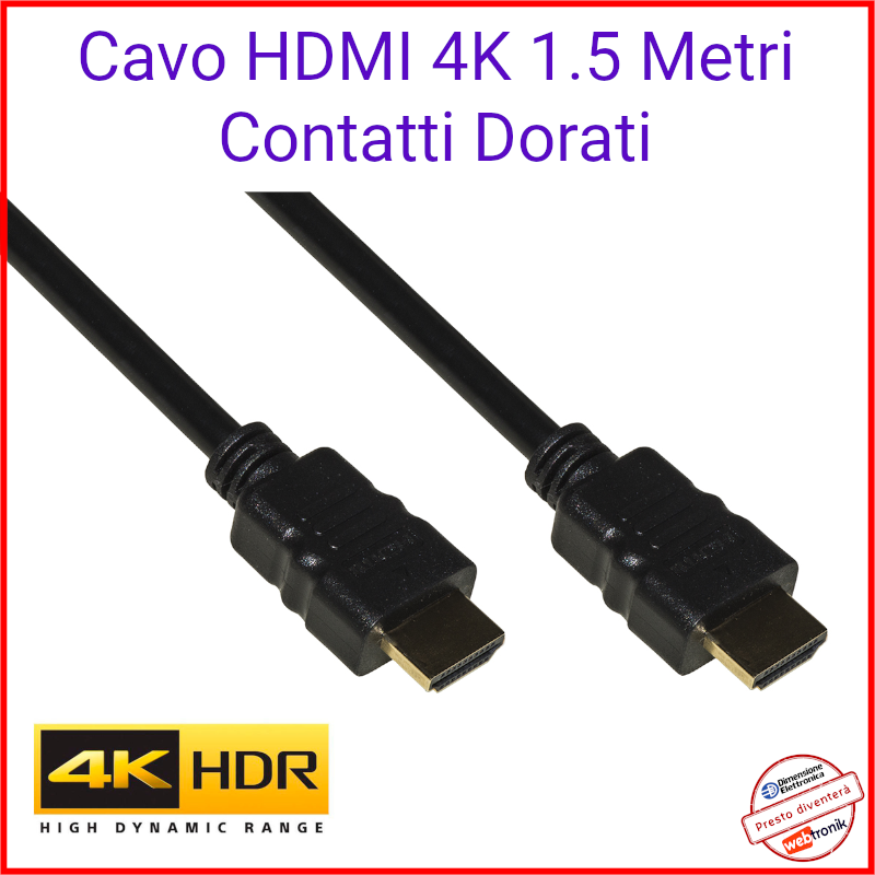 Cavo HDMI 1.5 Metri 4k Cavetto Maschio Sky Cable Decoder Ps4 Monitor Pc 2.1 2.0