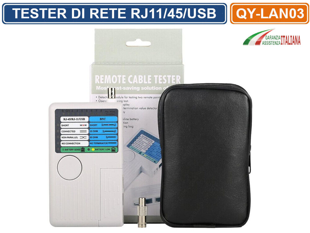 TESTER MULTIFUNZIONE CONNESSIONI CON CAVO ETHERNET TELEFONO USB BNC RJ45 RJ11