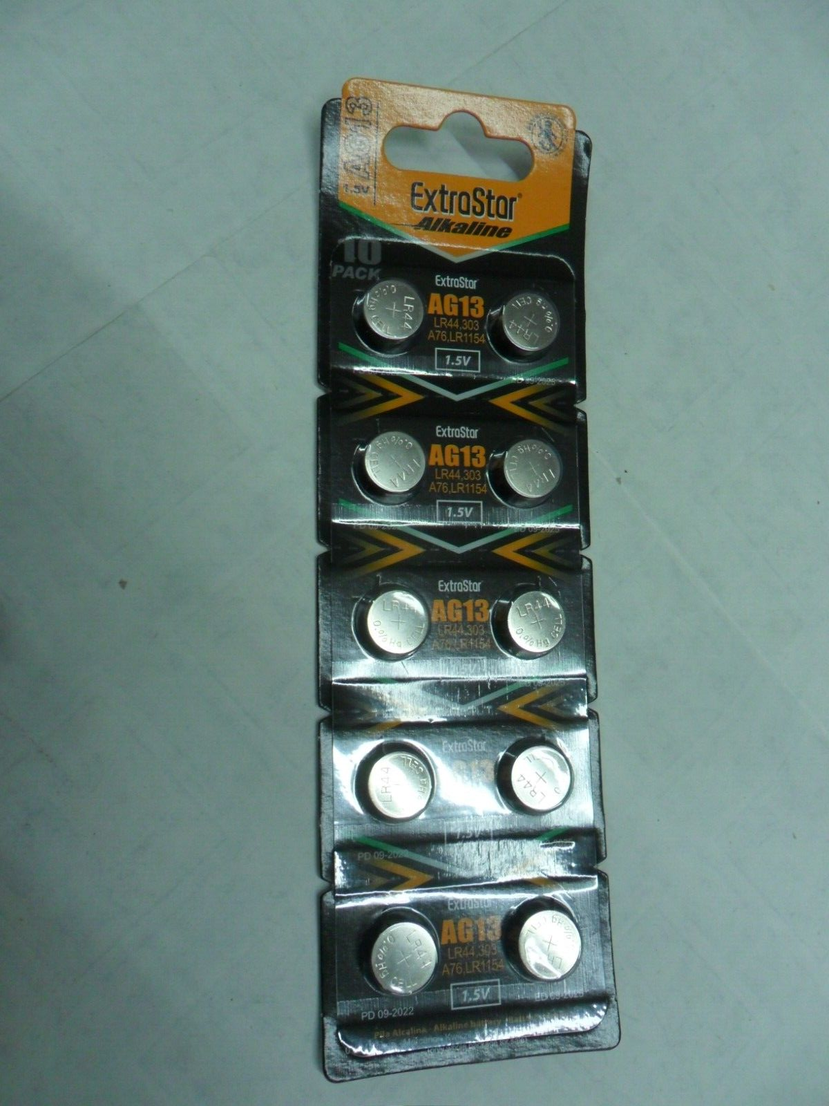 10 batterie pile AG13  bottone 1.5V ExtraStar  LR1154 LR44 A76 NUOVA SERIE ARANC