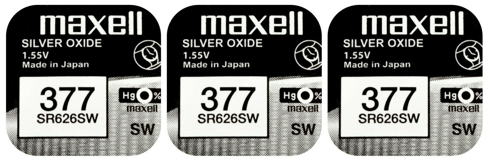 3 x Maxell 377 Pila Batteria Orologio Mercury Free Silver Oxide SR626SW Japan