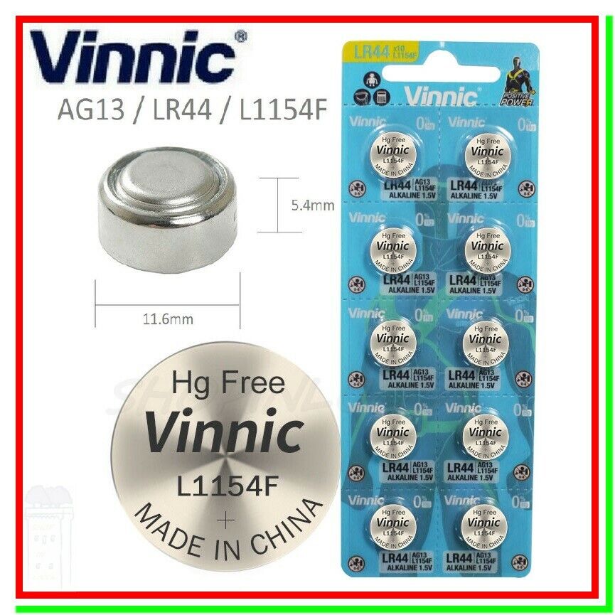 10 Batterie Pile VINNIC L1154 AG13 LR44 A76 V13GA RW82 303/357-1W 904 G13 LR1154