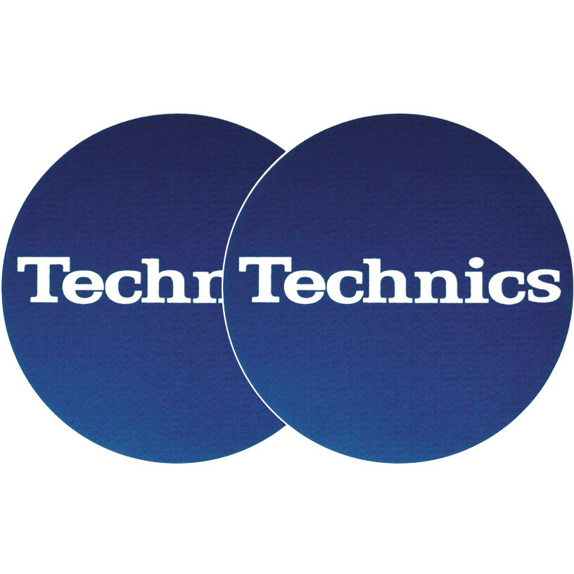 TECHNICS SLIPMATS TAPPETINI GIRADISCHI LOGO TECHNICS - BLU E BIANCO COPPIA TAPPE