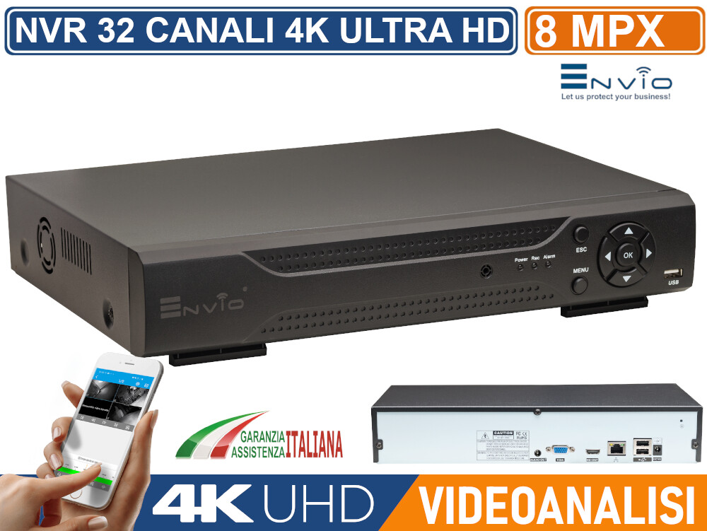NVR 32 CANALI 8 MP ULTRA HD 4K H.265AI ANALISI INTELLIGENTE CLOUD P2P XMEYE