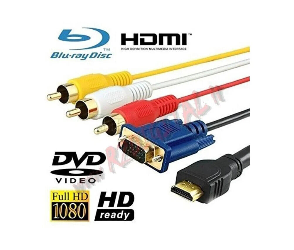 Cavo Adattatore Hdmi to Vga + Rca audio, Convertitore AUDIO VIDEO per TV MONITOR