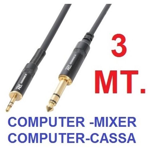 CAVO AUDIO 3 MT. x collegamento COMPUTER SMARTPHONE TABLET SU MIXER O CASSE new