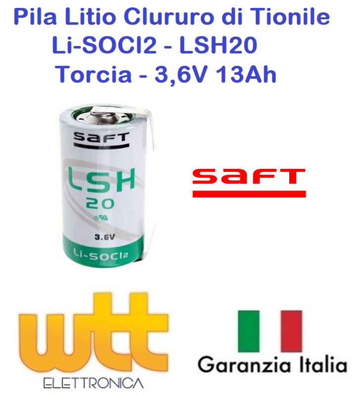 Batteria pila Torcia litio SAFT LSH20CNR 3,6V 13Ah Allarme Antifurto con Lamelle