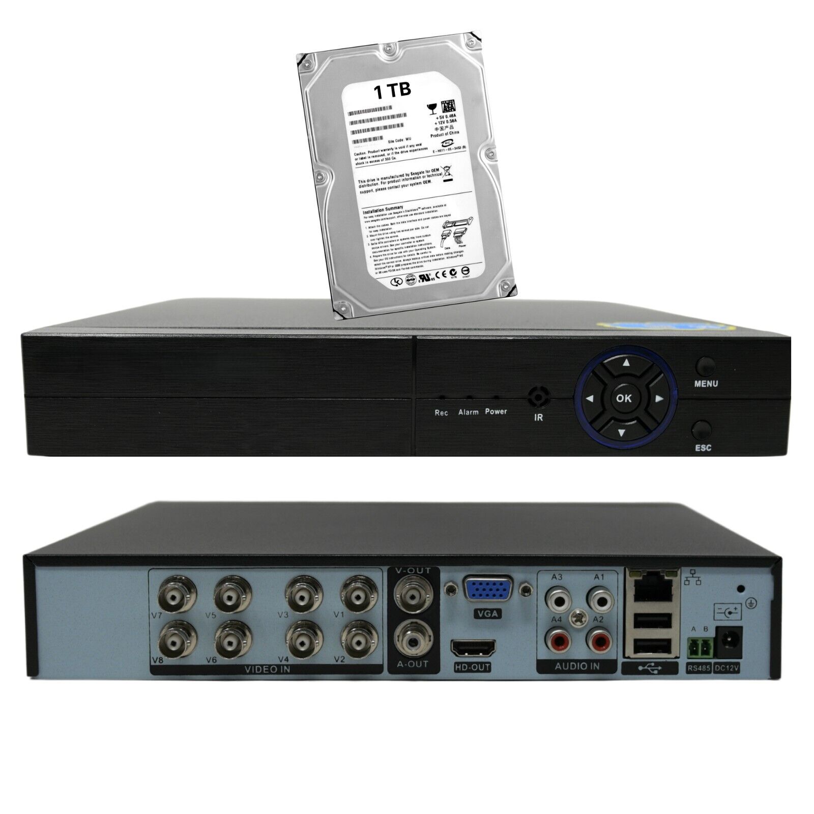 DVR XVR 8 canali BNC 2 MPX con HDD 1 TB P2P ibrido 5 IN 1 ONVIF AHD XVI CVI TVI