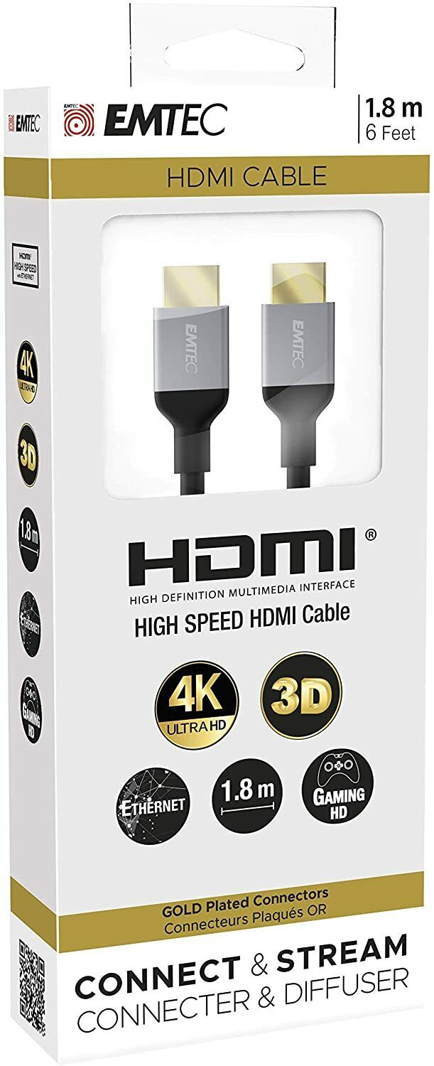 EMTEC Cavo HDMI1.80 m 4K High Speed Ethernet 3D Gaming HD connettori oro Cable