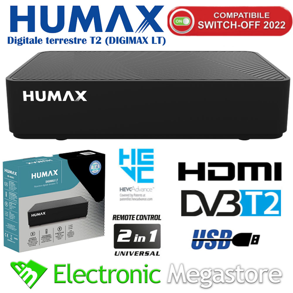 RICEVITORE DECODER HD DIGITALE TERRESTRE DVBT2 HEVC 10 BIT DIGIMAX LT HDR
