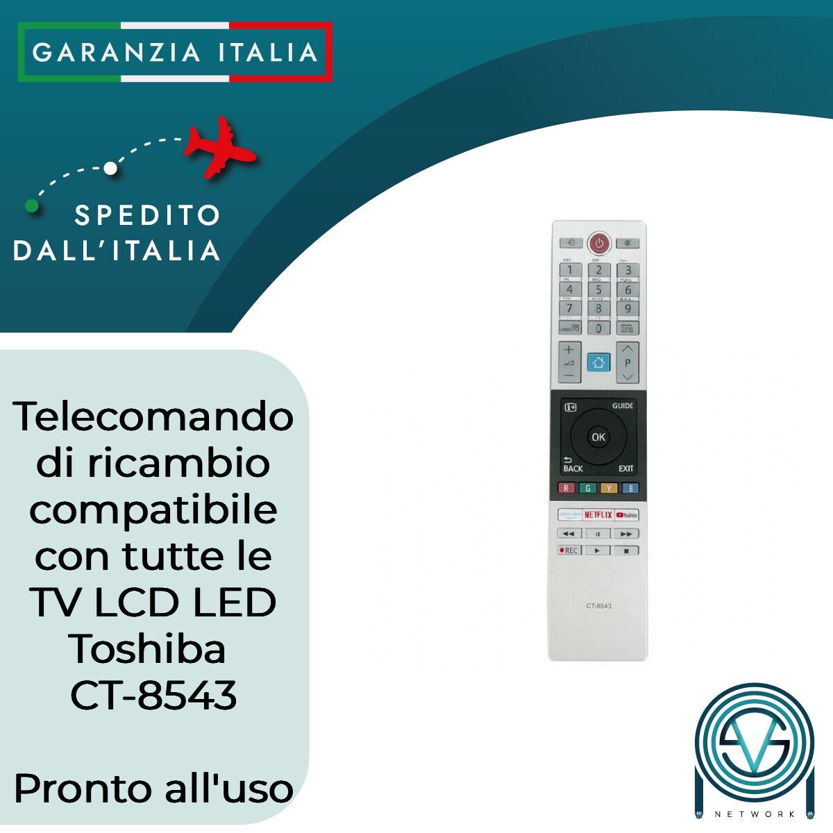 Telecomando Toshiba CT-8543 come Originale Smart TV Netflix Youtube Già pronto