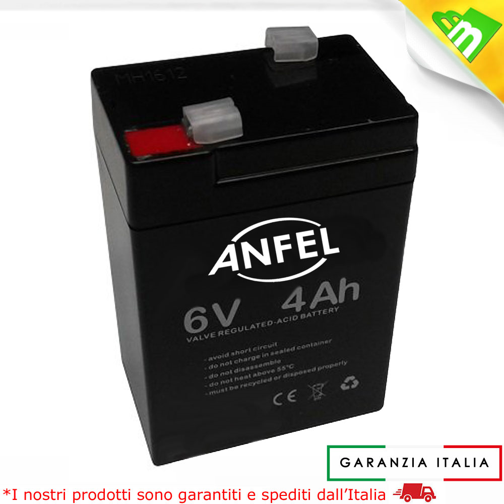 BATTERIA AL PIOMBO RICARICABILE 6V 4Ah 4,5Ah 5Ah PER LAMPADE EMERGENZA FASTON