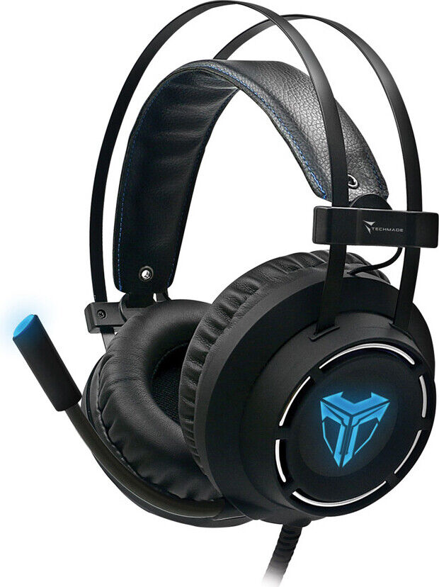 Techmade Cuffie Gaming Microfono, Colore Nero/Blu - TM-M06L