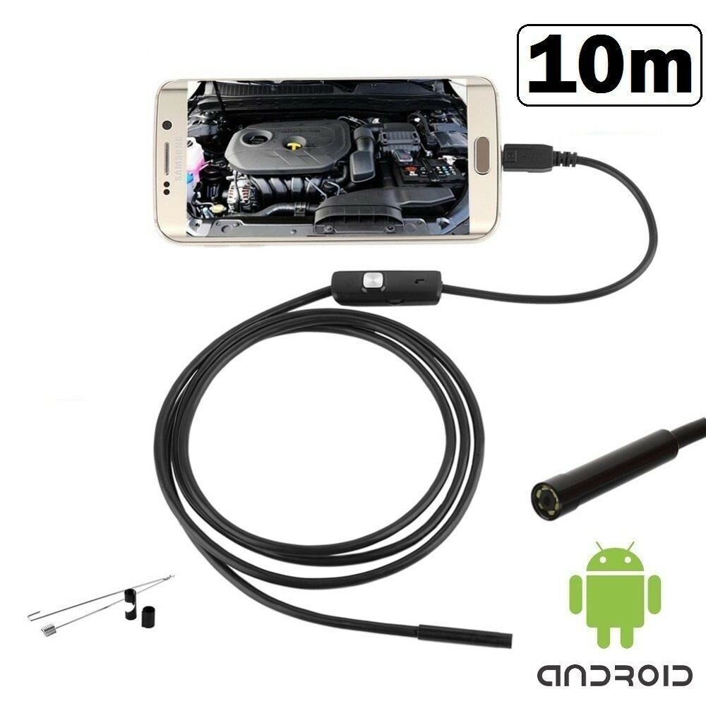 TELECAMERA ENDOSCOPICA SONDA PER ISPEZIONE USB 10M 6LED IP67 ANDROID PC NOTEBOOK