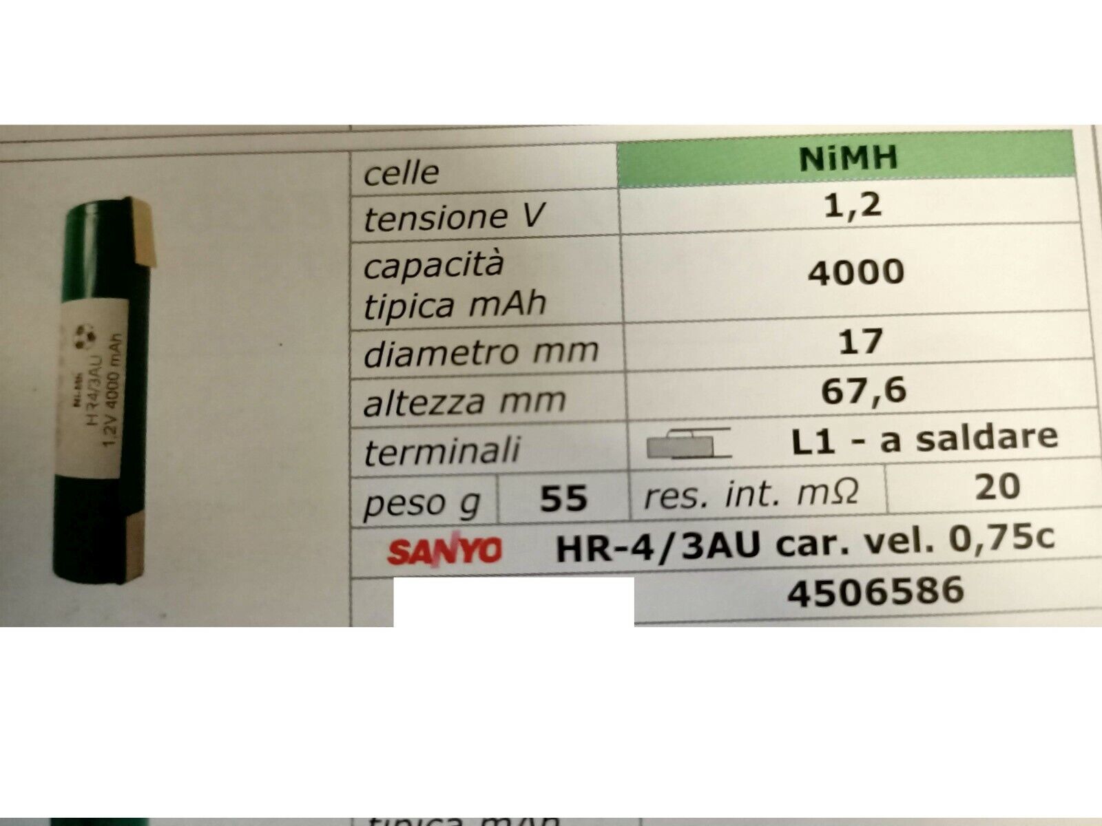 Batteria SANYO HR-4/3AU 1,2V 4000mAh NIMH carica veloce