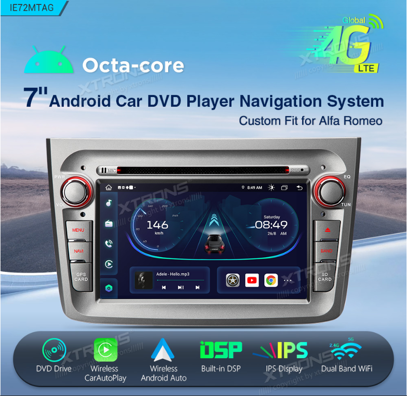 XTRONS IE72MTAG AUTORADIO GPS ALFA ROMEO MITO Android 12 WIFI 4G USB CARPLAY DSP