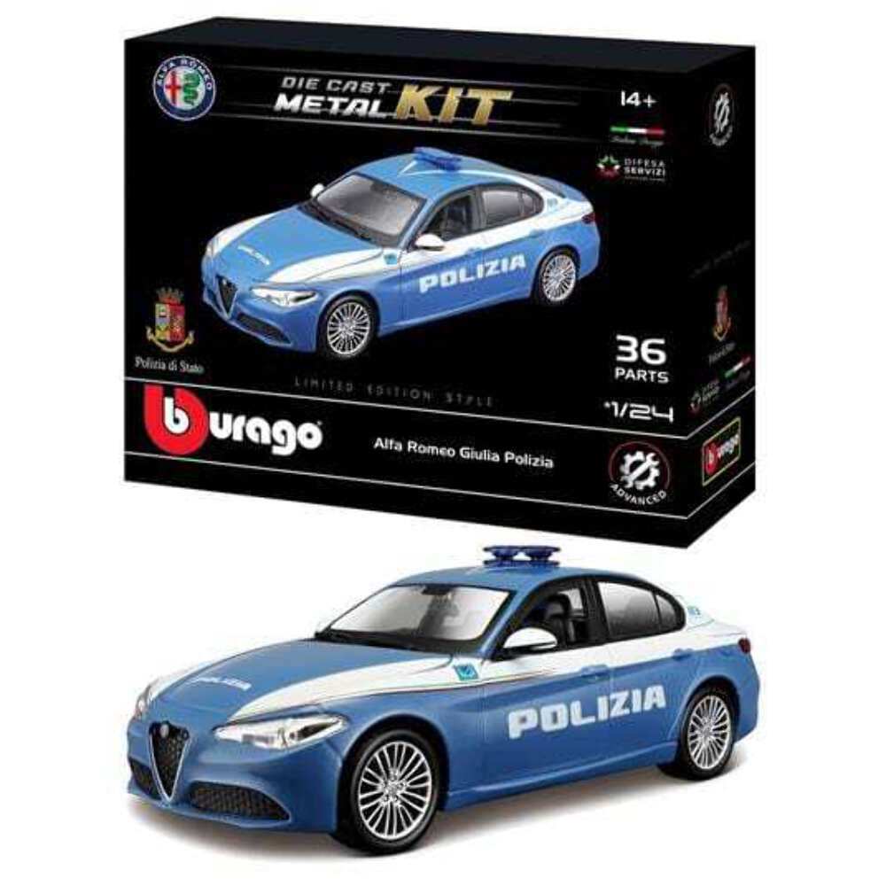 Bburago Alfa Romeo Giulia Polizia, Kit Die Cast in scala 1:24