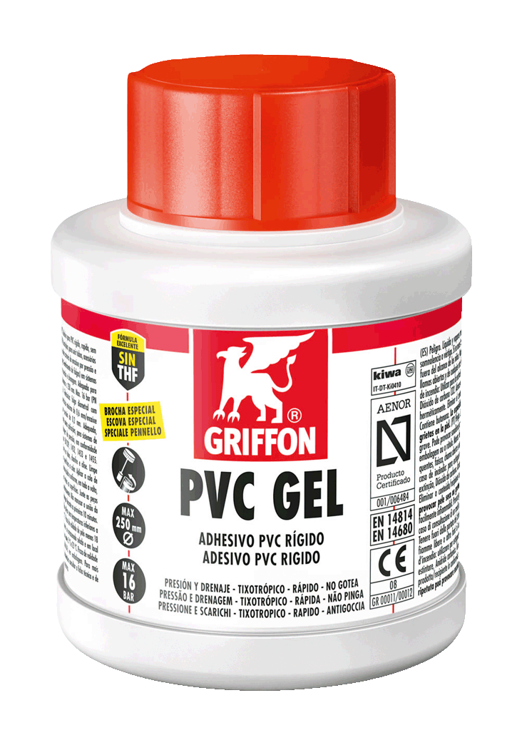 COLLA PER TUBI PVC RIGIDO RIPARA E SIGILLA ADESIVO GRIFFON GEL 250 ML + PENNELLO