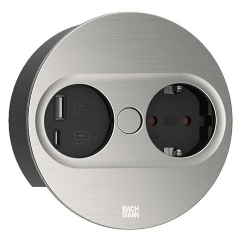 Einbausteckdose Twist 2, Rund, 2-Fach (Edelstahl, 1X Schutzkontakt, 1X Usb-A, 1X Usb-C)
