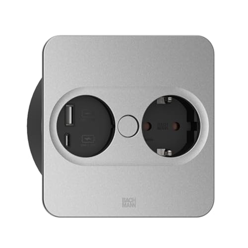 Einbausteckdose Twist 2, Eckig, 2-Fach (Inox, 1X Schutzkontakt, 1X Usb-A, 1X Usb-C, Gst18 Stecker)