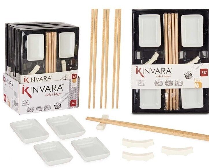 KINVARA Kit Set Sushi Bacchette Tazzine in Ceramica 12 pz
