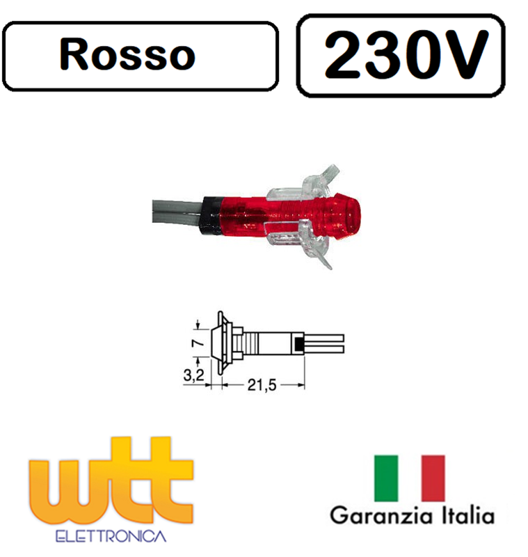 Segnalatore Lampada Lampadina Neon Spia 220V 230V ROSSA Pannello Autoboccante
