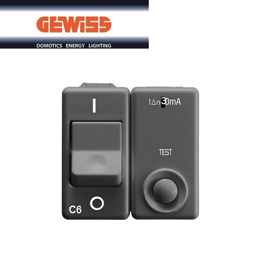 DIFFERENZIALE MAGNETOTERMICO AUTOMATICO 1P+N 6A 30MA GEWISS SYSTEM BLACK GW21448