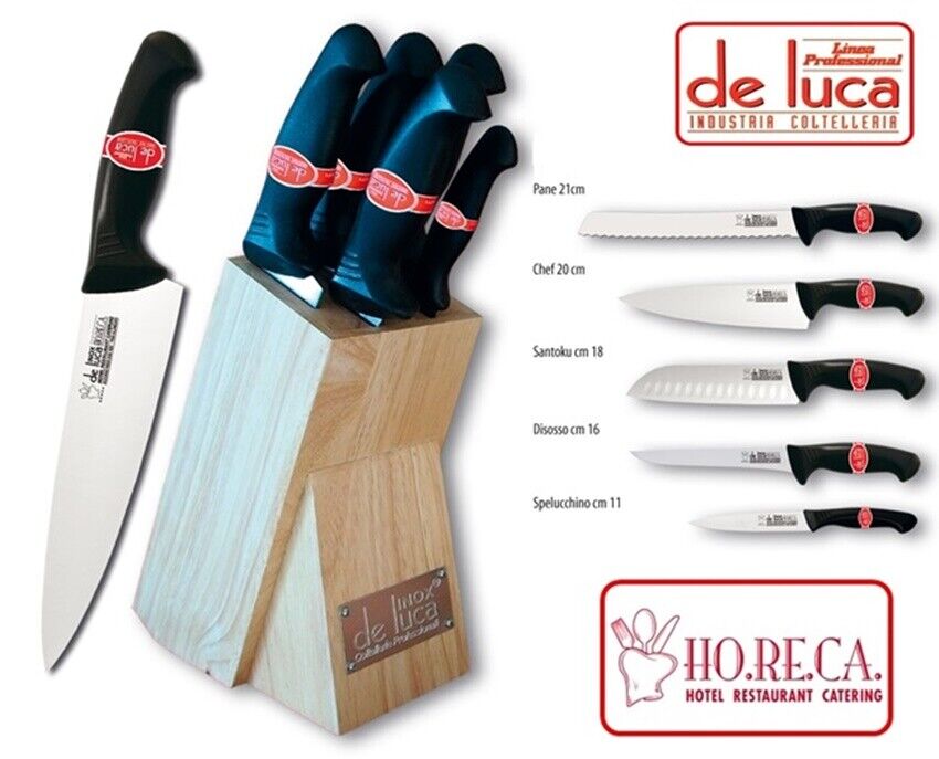 CEPPO IN LEGNO PORTA COLTELLI 5 PEZZI  LINEA HO.RE.CA " COLTELLERIE DE LUCA"