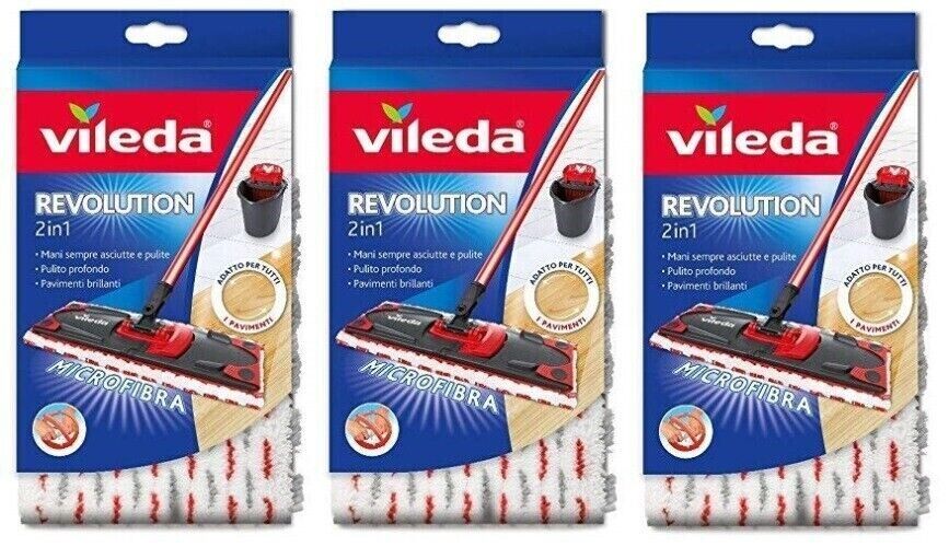 Vileda 3 pz Revolution 2 in 1 Panno Ricambio in Microfibra, Bianco
