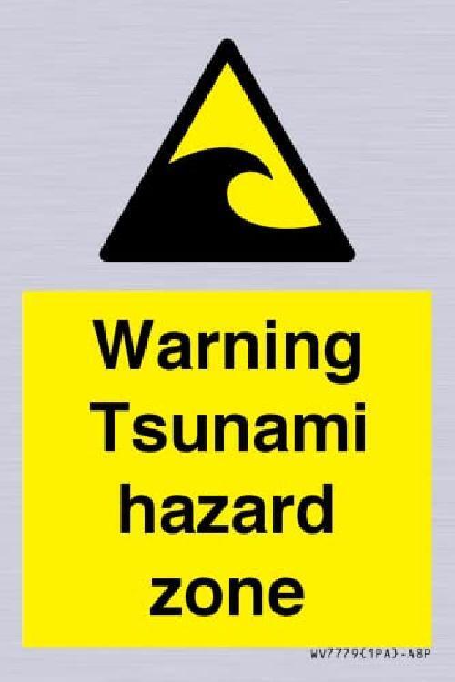 Warning Tsunami Hazard Zone Sign - 50 x 75 mm - A8P