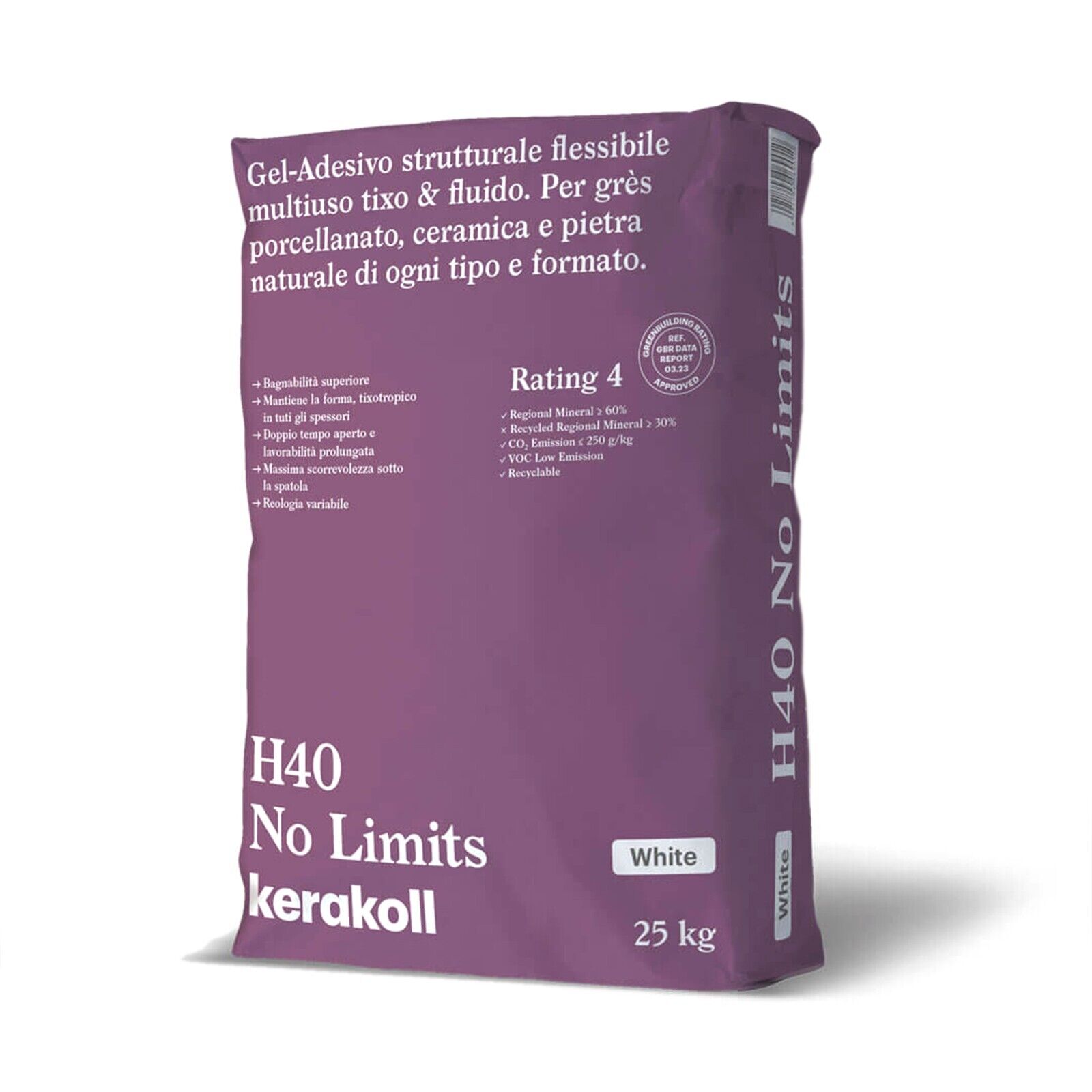 Kerakoll H40 NO LIMITS colla adesivo flessibile multiuso piastrelle 25 KG bianco