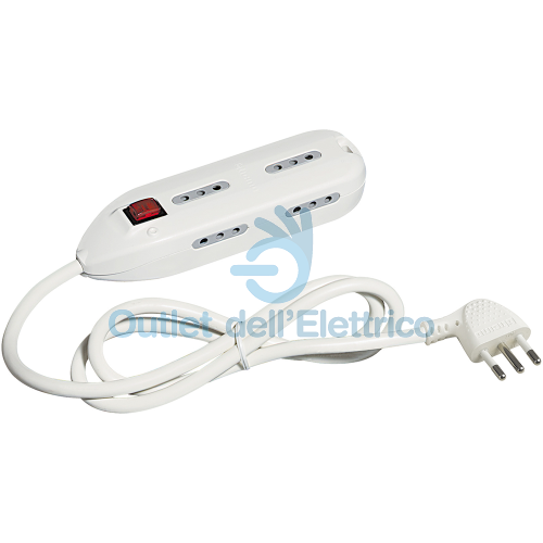 BTICINO 3667D/B MULTIPRESE  MINI6 6 PR 10A + INTERRUTTORE E CAVO BIANCO