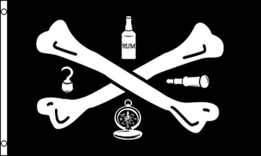 BANDIERA PIRATA STRUMENTI DI COMMERCIO 150x90cm - BANDIERA DEI PIRATI - TESCHIO