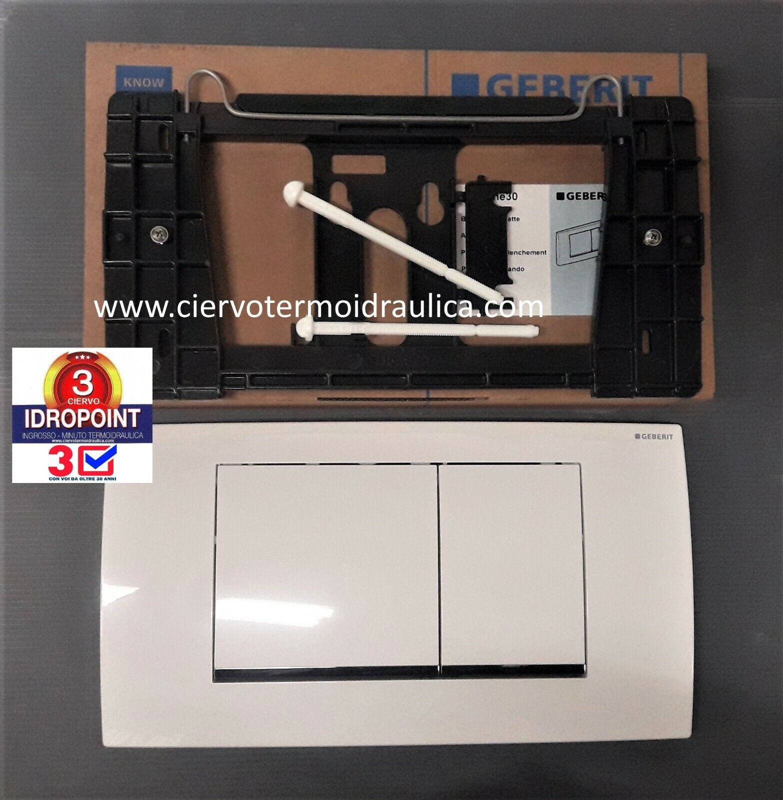 GEBERIT 115.899.KJ.1 PLACCA COMANDO TWINLINE30 - 2 PULSANTI BIANCHI BORDO CROMO