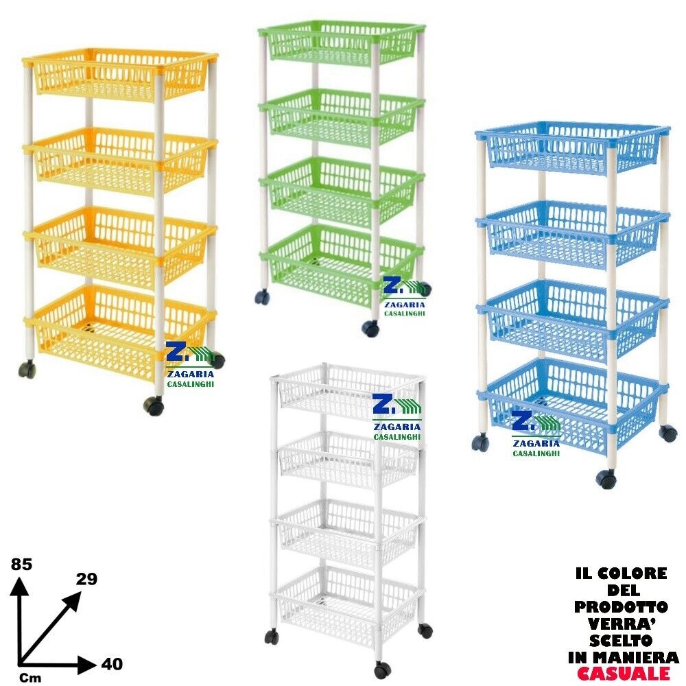 CARRELLO PORTAFRUTTA PORTA VERDURA MITO 4 RIPIANI IN PLASTICA CON RUOTE 4 COLORI