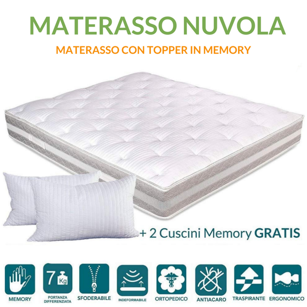Materasso Matrimoniale 160x200 alto 25cm con Topper MEMORY FOAM MED Sfoderabile