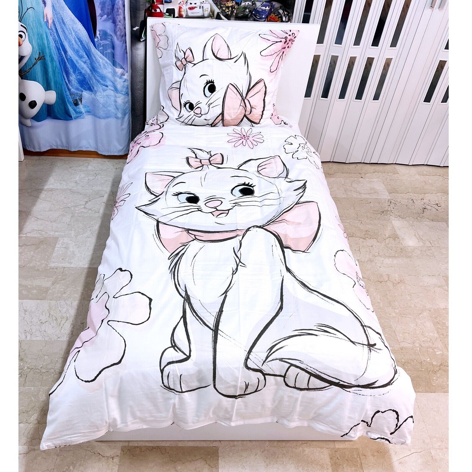 Aristogatti Minou Set Letto Singolo Copripiumino 140x200cm Biancheria in Cotone