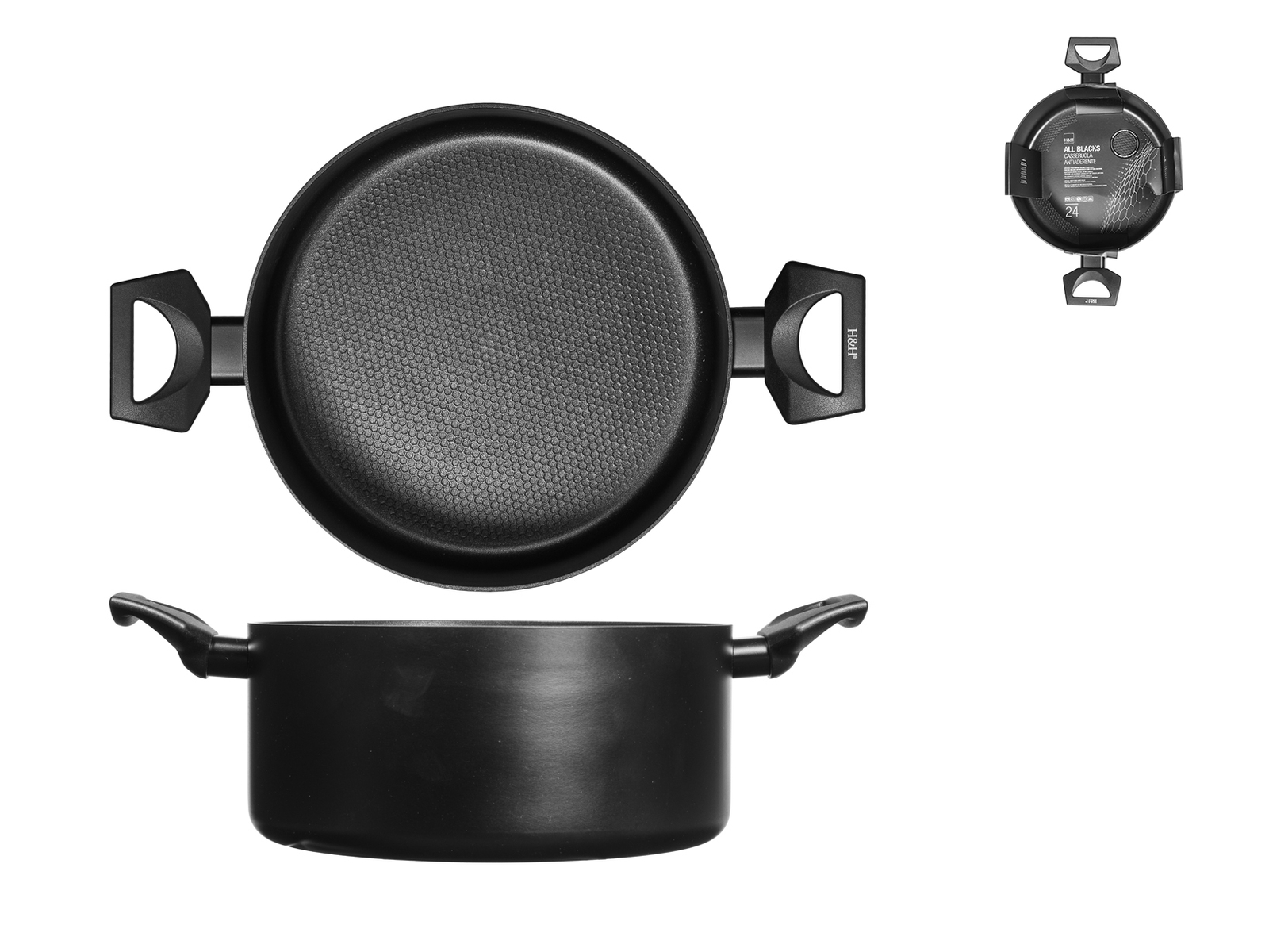 H&H Casseruola 2 Manici All Blacks Cm24
