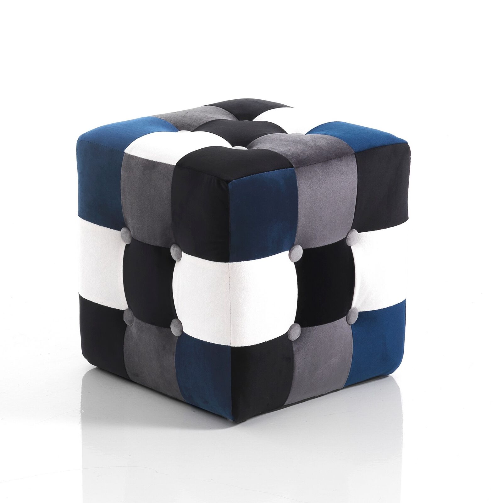 POUF LIAM BLUE RIVESTITO IN TESSUTO CON TECNICA PATCHWORK ORESTE LUCHETTA