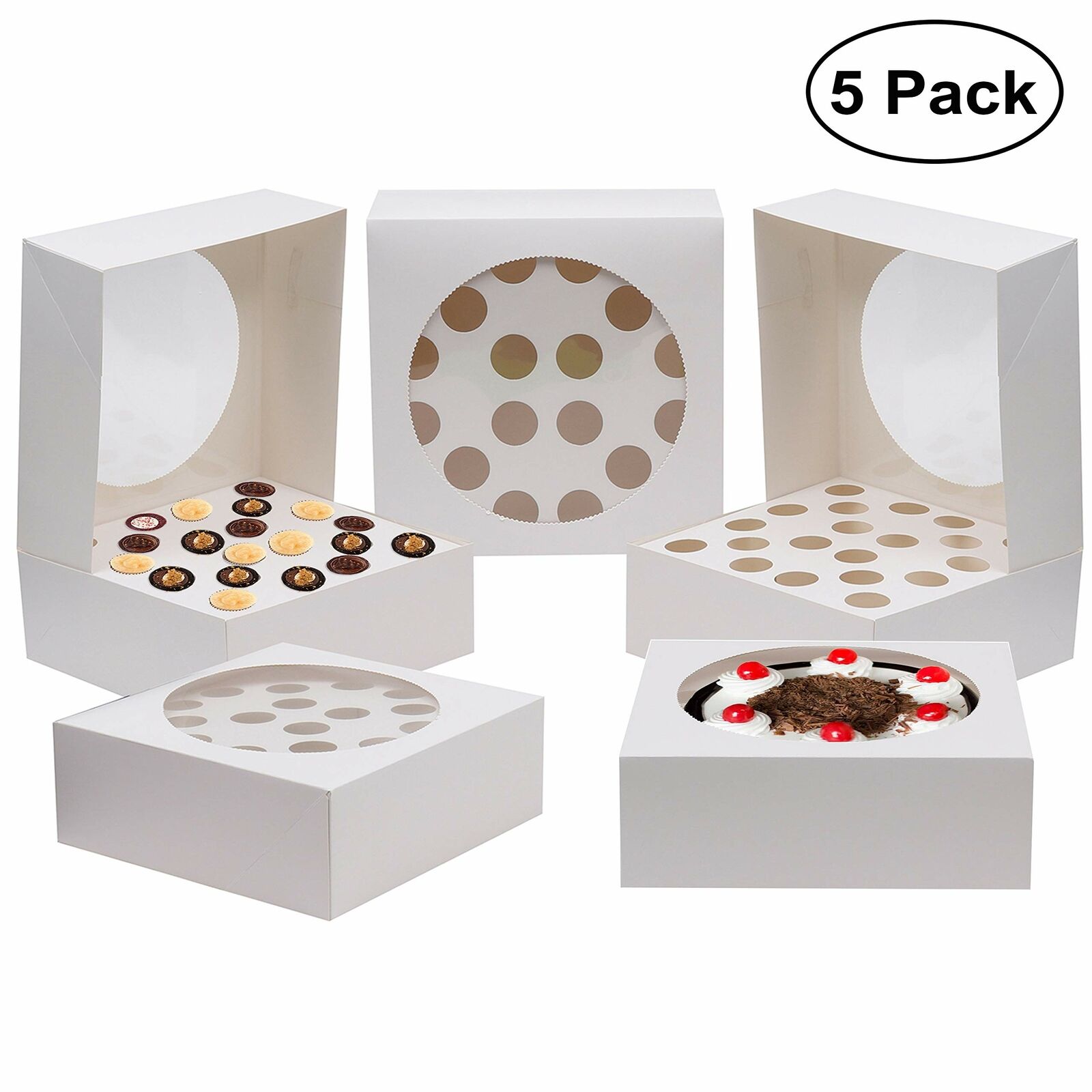 Kurtzy 5 pezzi Scatole per cupcake - Scatole per torta 28,5 x 28,5 cm - (F2v)