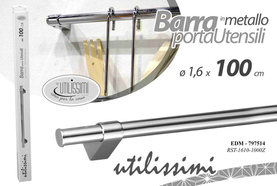 BARRA PORTA UTENSILI DA PARETE CUCINA SOTTO PENSILE MESTOLI METALLO STAFFE 100cm
