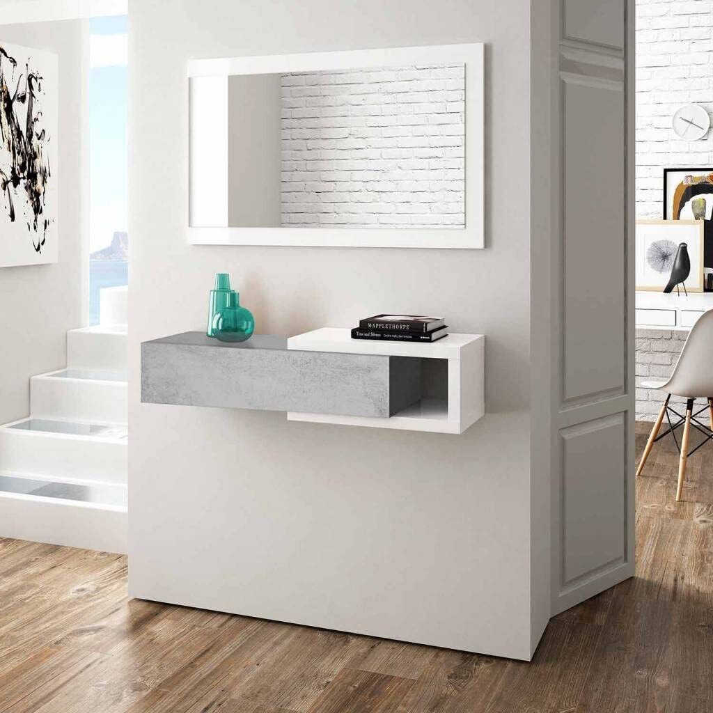 Mobile Ingresso Moderno legno 95x26x19h cm Bianco Cemento OL6743A