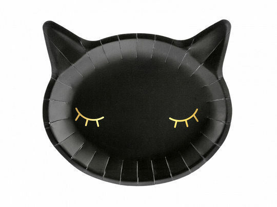 Piatti in carta 22x20 cm sagomati Gatto Nero Halloween 6 pz