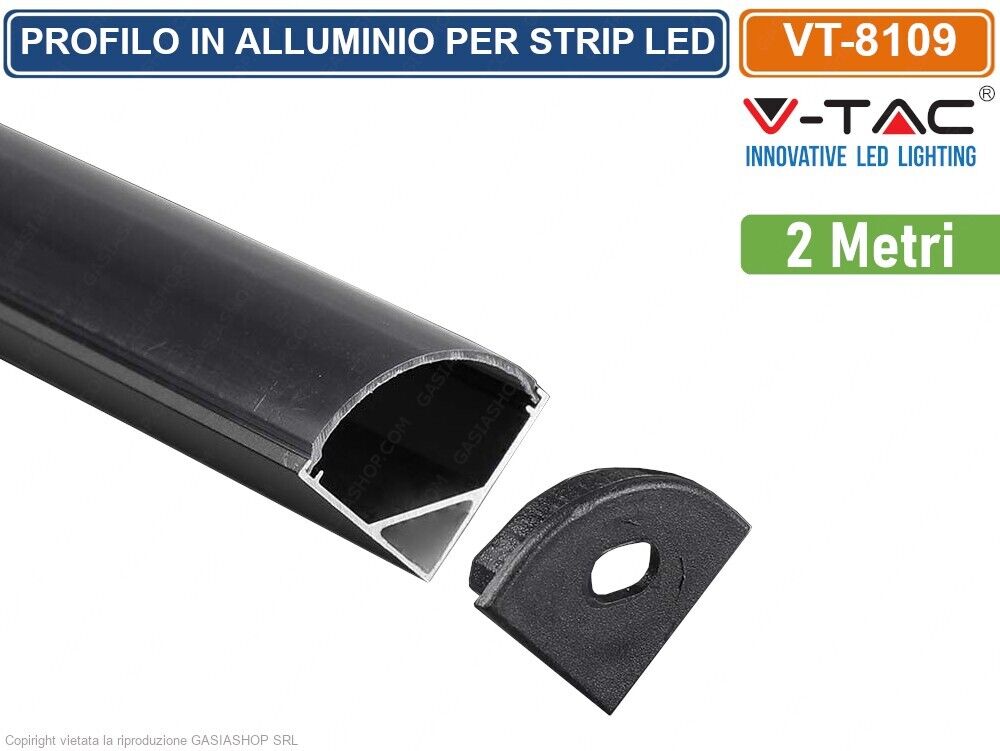 V-TAC VT-8109 PROFILO ANGOLARE IN ALLUMINIO NERO PER STRISCE LED 2 METRI - 2873