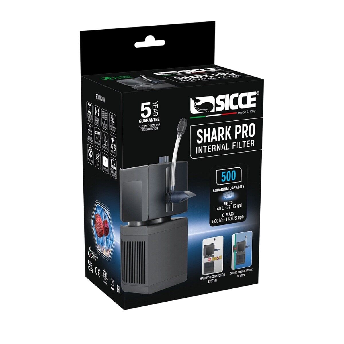 SICCE SHARK PRO 500 FILTRO INTERNO PER ACQUARIO FINO A 140 LITRI DOLCE MARINO